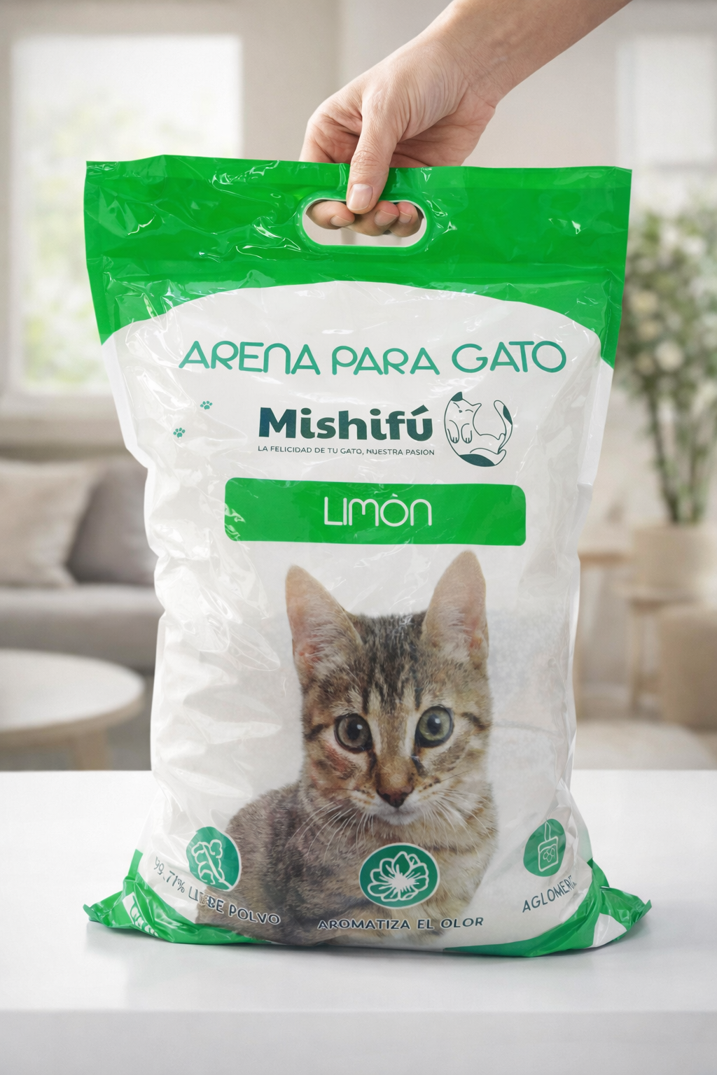Arena Aglutinante Para Gatos Aroma Limón 5kg