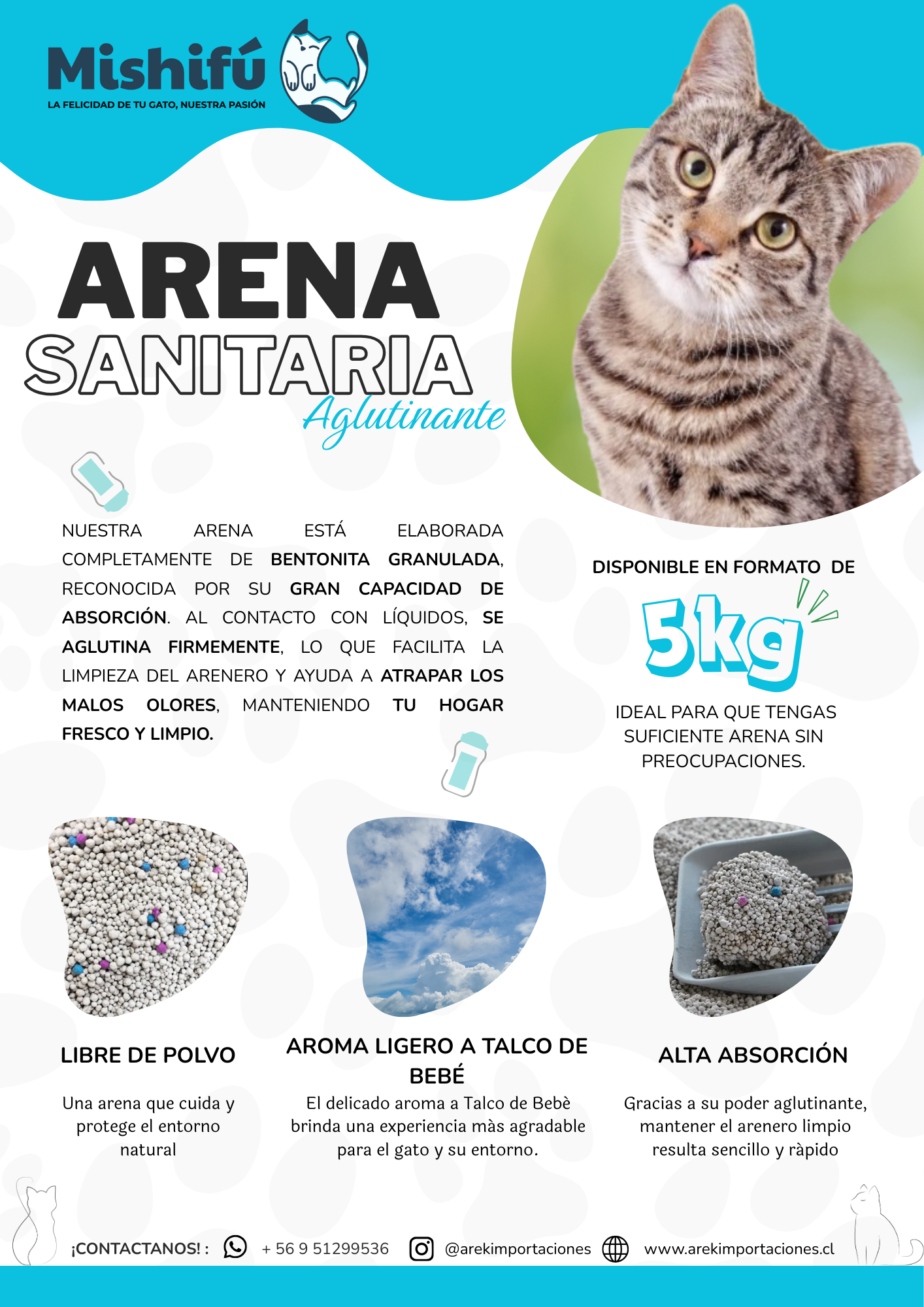 Arena Aglutinante Para Gatos Aroma Talco De Bebé 5kg - Imagen 2